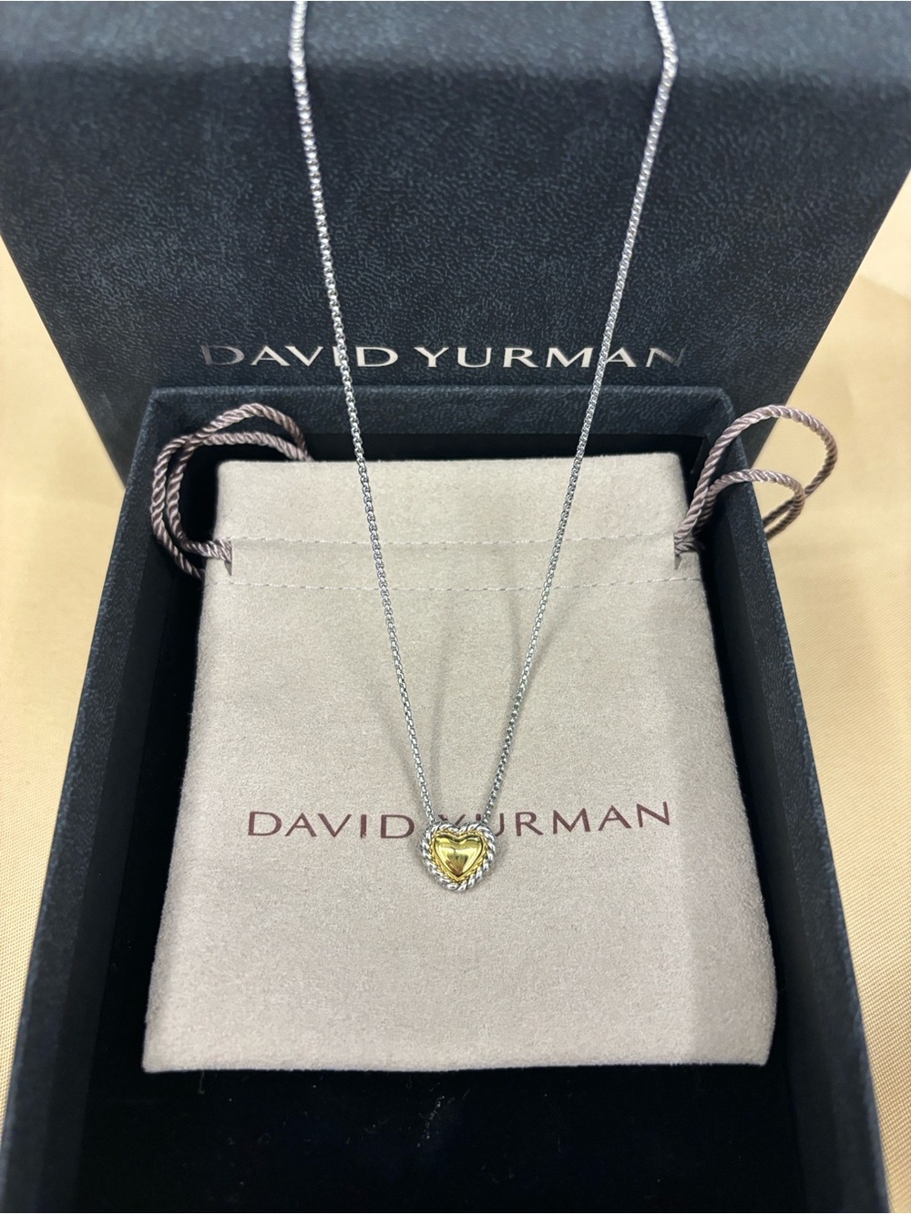 David Yurman Two-Tone Heart Pendant Necklace - Yellow Gold & Sterling Silver